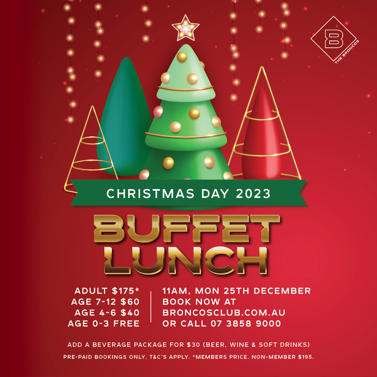 2023 Christmas Day Buffet Lunch - Broncos Club